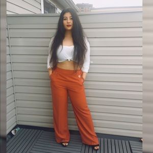 Terracotta Wide-Legged High-Waisted Dressy Pants